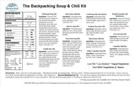 Harmony House Freeze Dried Food Vegan Soup And Chili Nutrition Facts