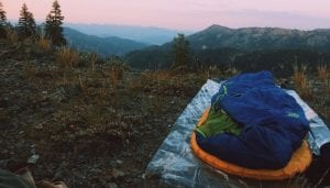 Camping Outside While Ultralight Backpacking with tarp, sleeping pad and sleeping bag