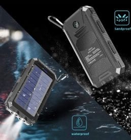 Waterproof solar power bank charger with flashlight and compass