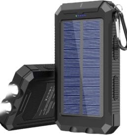 solar power phone charger power bank with built in light and compass and carabiner