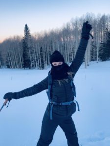 Jayme(Putty's wife) posing on one of their snow hikes last winter