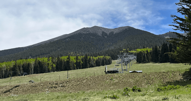 Spring shot of the mountain and ski lifts on the way up to Humphreys Peak. Shot was taken at the end of the hike on the way back to the car. 