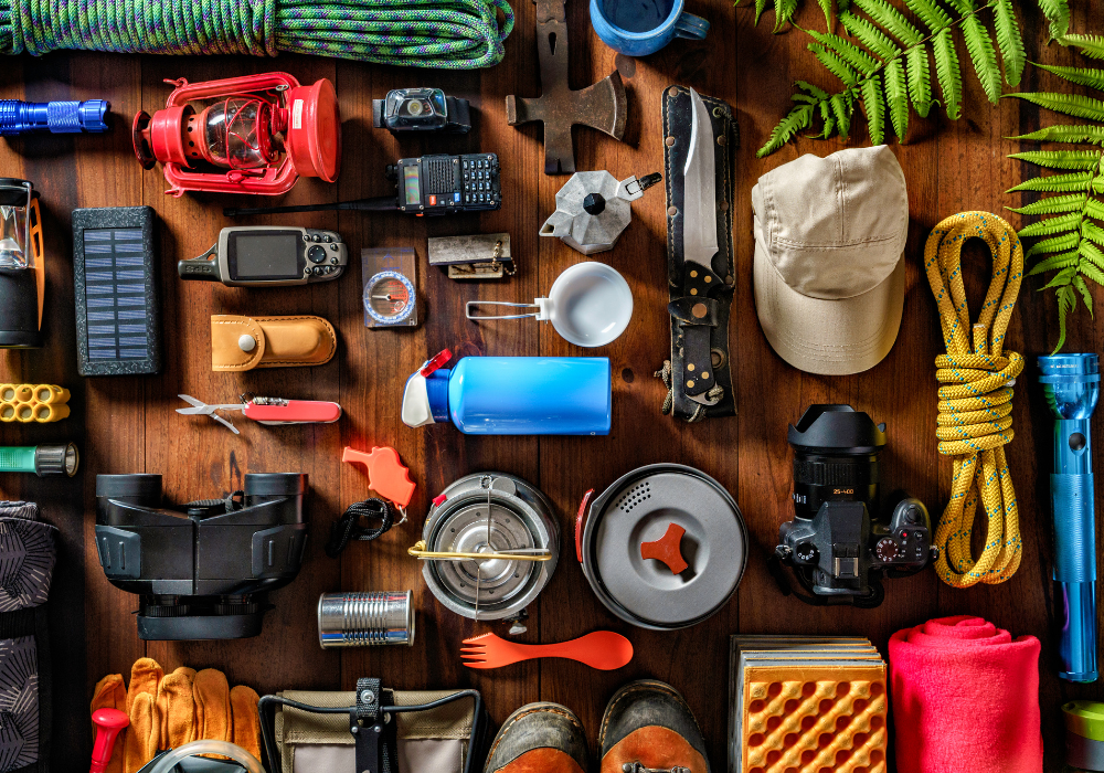 Image of David's gear spread out on his kitchen table for his latest Adventure Hacks camping trip