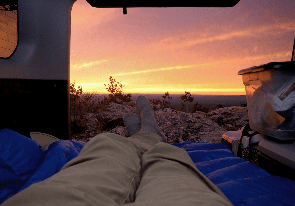 Watching the sunrise while car camping