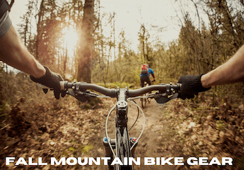 autumn mountain bike gear sidebar image of two people riding their mountain bikes in the fall